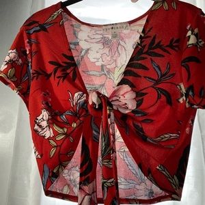 Red floral tie crop top